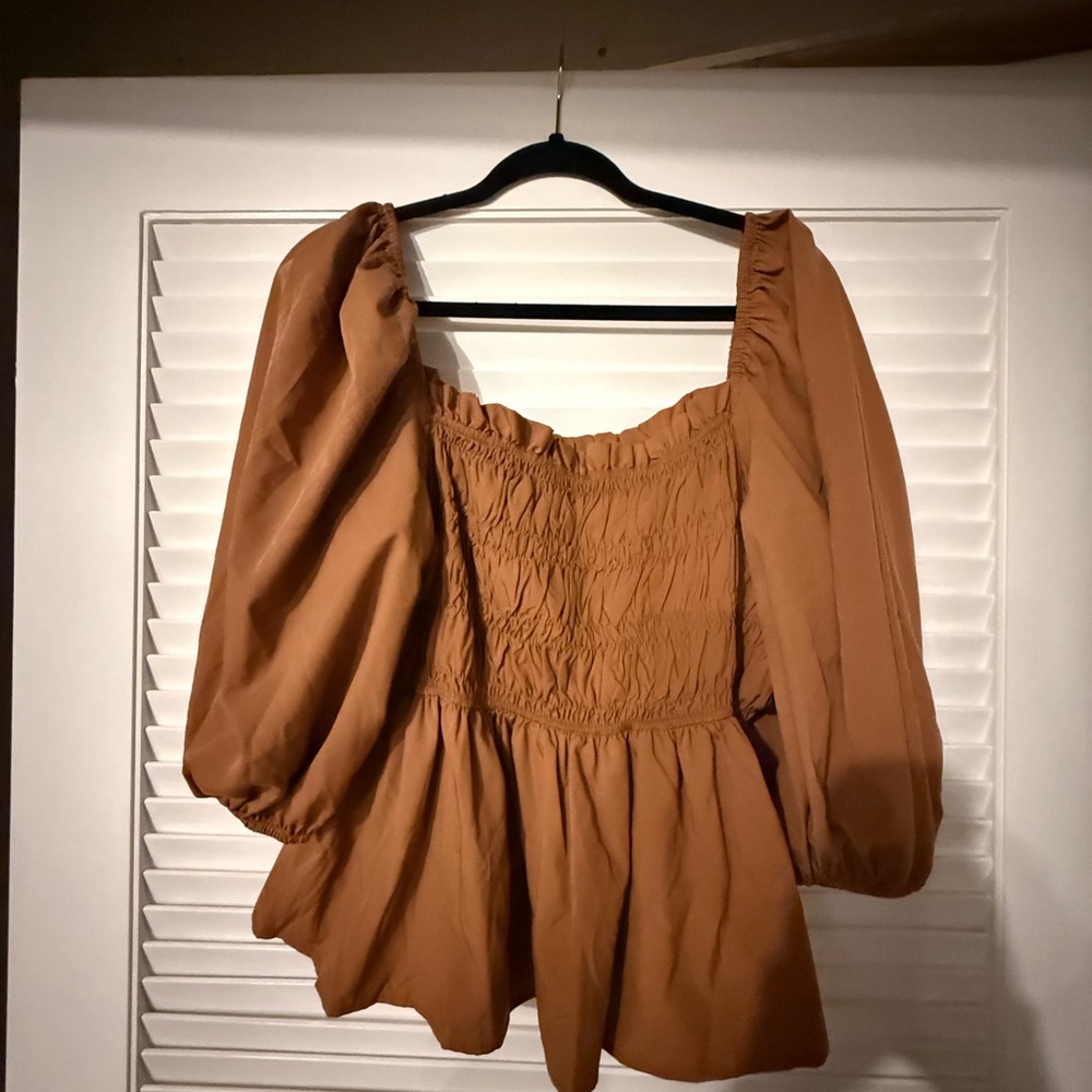 PrettyLittleThing Ruffled Brown Top - Picture 2 of 5